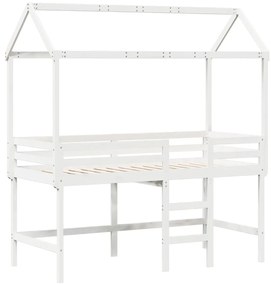 Cama alta c/ escada e telhado 90x200 cm pinho maciço branco