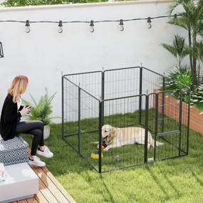 Parque para Cães de 8 Painéis 68x100 cm Parque Dobrável para Cães Médios com Portas Fecho e Estacas Preto