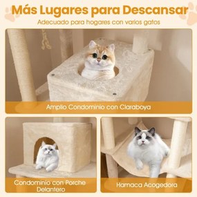 Arranhador para gatos 91,5 x 59 x 205 cm Torre de escalada e Postes para arranhar de sisal e corda bege