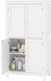 Armário de Casa de Banho, 60 x 30 x 110 cm, 4 Portas e Prateleiras Reguláveis, Branco