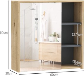 Armário Casa de Banho com Espelho Armário de Parede com Espelho para Casa de Banho Estilo Moderno 60x20x60 cm Madeira