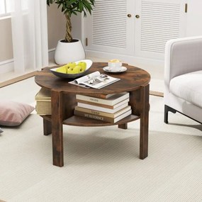 Mesa de centro redonda de 2 níveis com armazenamento de 74,5 cm com 4 prateleiras Castanha