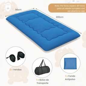 Colchão de chão enrolável Tatami Mat com capa lavável Tapete portátil com saco de transporte 200 x 90 x 10 cm Azul