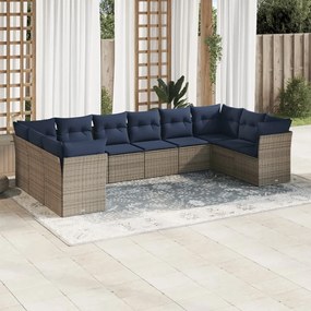 vidaXL 10 pcs conjunto sofás p/ jardim c/ almofadões vime PE cinzento