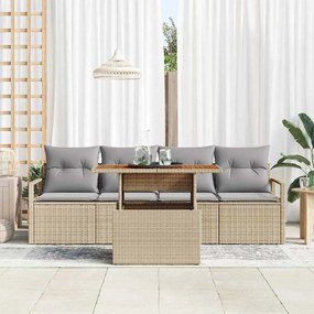 Conjunto de Sofá de Jardim vidaXL de 5 Peças com Almofadas Bege em Rat