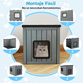 Casota para animais de estimação 62,5 cm x 54 cm x 56,5 cm isolada exterior e interior com 2 portas em PVC e telhado inclinado para gatos, cães pequen