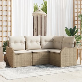 Conjunto de Sofá de Jardim vidaXL de 4 Peças com Almofadas Bege Poly R