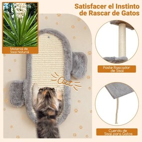Conjunto de torre para gatos montada na parede com plataforma de 2 níveis, 2 casinhas e arranhador cinza