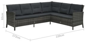 Conjunto lounge de jardim c/ almofadões 4 pcs vime PE cinzento