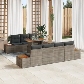 Conjunto de Sofás de Jardim vidaXL com 8 Peças e Almofadas Cinza em Rattan Poliéster