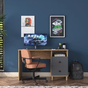 Secretária de Estudo HA109 – Nogueira e Antracite – 120x73,8x50 cm