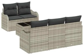 Conjunto de Sofá de Jardim com 6 Peças e Almofadas Cinza Claro em Ratt