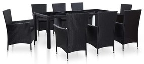 Conjunto de jantar para exterior 9 pcs vime PE preto