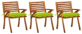 vidaXL Cadeiras de jantar jardim c/ almofadões 3 pcs madeira acácia