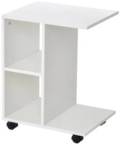 HOMCOM Mesa Auxiliar Moderna Mesa Auxiliar em Forma de C com Rodas e Prateleiras Abertas 45x35x58 cm Branca | Aosom Portugal