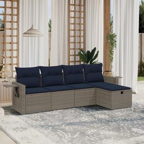 vidaXL 5 pcs conjunto sofás p/ jardim c/ almofadões vime PE cinzento