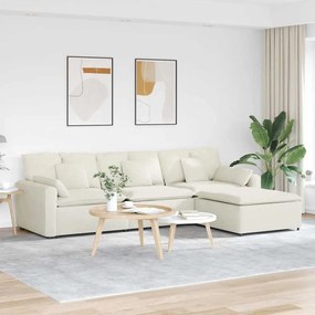 vidaXL Sofá modular com pufes e almofadas creme