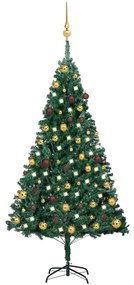 3077535 vidaXL Árvore Natal artificial pré-iluminada c/ bolas 150 cm PVC verde