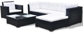 6 pcs conjunto lounge de jardim c/ almofadões vime PE preto