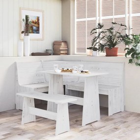 327251 vidaXL Mesa de jantar com banco pinho maciço branco