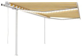 vidaXL Toldo autom. LED e sensor de vento 4,5x3 m amarelo e branco
