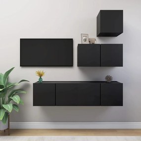 vidaXL 4 pcs conjunto de móveis de TV derivados de madeira preto