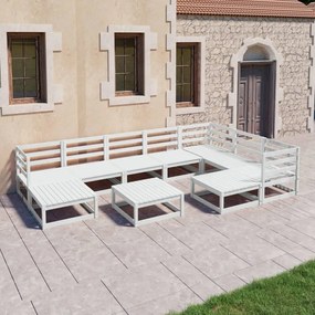 vidaXL 10 pcs conjunto lounge de jardim pinho maciço branco
