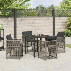Conjunto de Jantar para Jardim com 5 Peças e Almofadas Cinzas de Ratta