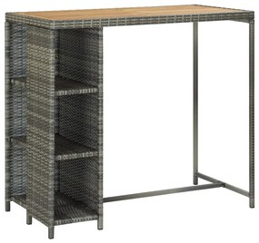 5 pcs conjunto de bar p/ jardim c/ almofadões vime PE cinzento
