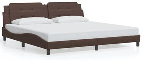 Estrutura cama c/ luz LED 200x200 cm couro artificial castanho
