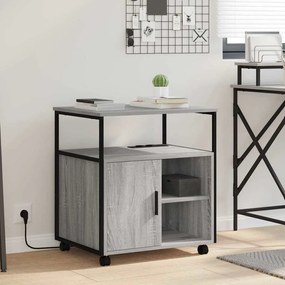 vidaXL Armário de Escritório com roda Sonoma cinzento 60 x 46 x 67 cm