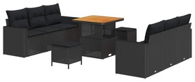 vidaXL Conjunto de Sofá de Jardim com almofada Manual 9 pcs Preto