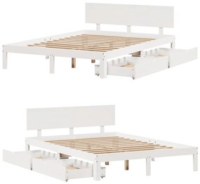 Estrutura de cama com gavetas 160x200 cm pinho maciço branco