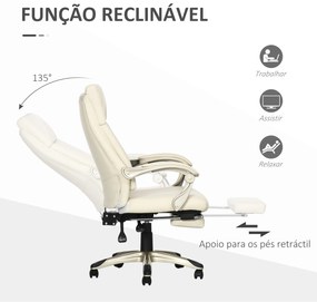 Cadeira de Escritório Ergonômica Cadeira de Escritório Reclinável Estofada em PU com Altura Ajustável Giratória e Apoio para os Pés Retrátil para Escr