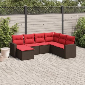 vidaXL 7 pcs conjunto de sofás jardim c/ almofadões vime PE castanho