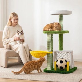Árvore para Gatos com Design de Futebol, 60 x 50 x 100 cm, Duas Plataformas e Rede de Descanso, Multicolor