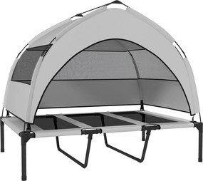 PawHut Cama para Cães com Cobertura em 3 Lados Removível, em Poliéster e Aço, 106x76x94 cm, Cinza Claro e Preto | Aosom Portugal
