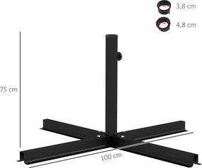 Base para guarda-sol com suporte cruzado em metal para mastros com Ø 38 e 48 mm, dim. 100 x 100 x 75 cm, preta