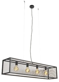 Candeeiro de suspensão industrial preto 118 cm com malha 4 luzes - Cage Industrial