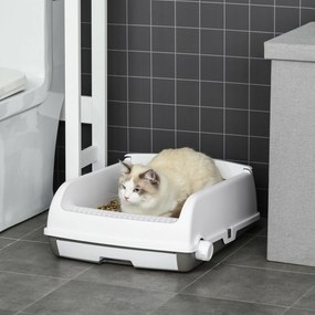PawHut Caixa de Areia para Gatos Caixa de Areia Aberta Semi-Automática