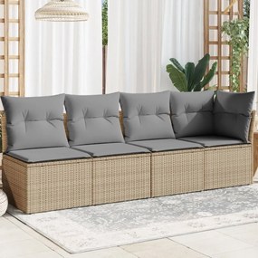 vidaXL Sofá de jardim de 4 lugares com almofadões vime PE bege