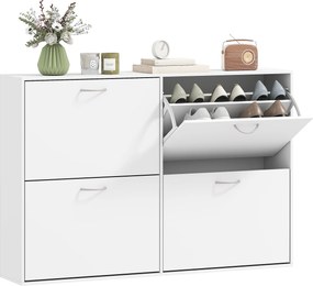 HOMCOM Sapateira Estreita Moderna com 4 Gavetas Abatíveis e Prateleiras Ajustáveis para 16-24 Pares de Sapatos 120x24x81 cm Branco | Aosom Portugal