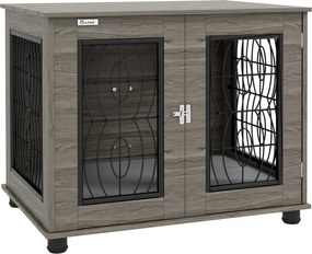 PawHut Caixa para cães com almofada, até 20 kg/50 cm de comprimento corporal, metal, 80x56x63cm, Cinza/Acabamento em madeira | Aosom Portugal