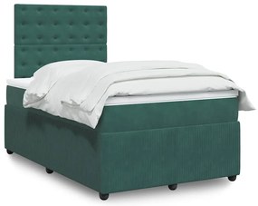 Cama boxspring com colchão 120x190 cm veludo verde-escuro