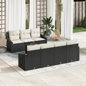 Conjunto de Jantar para Jardim com 8 Peças e Almofadas Preto Rattan de