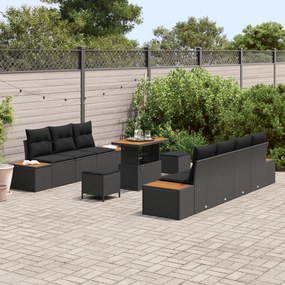 Conjunto de Sofá de Jardim vidaXL de 10 Peças com Almofadas Preto Ratt