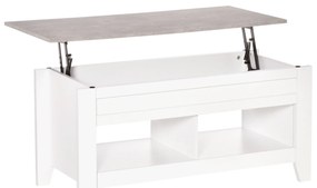 HOMCOM Mesa de Centro com Bancada Elevável Mesa de Centro com 2 Compartimentos Abertos Bancada de Imitação a Mármore Mesa Retangular para Sala de Estar 105x50x49cm Branco
