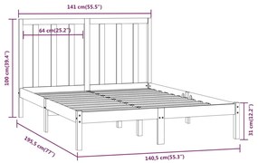 Estrutura de cama casal 135x190 cm pinho maciço