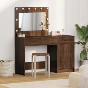 Conjunto de Mesa de Maquiagem de 2 Peças com LED em Madeira de Carvalh