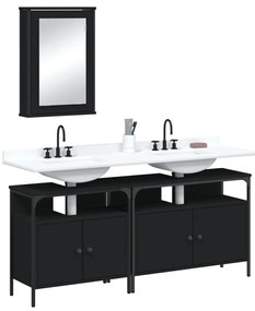 3 pcs conjunto móveis casa de banho derivados de madeira preto